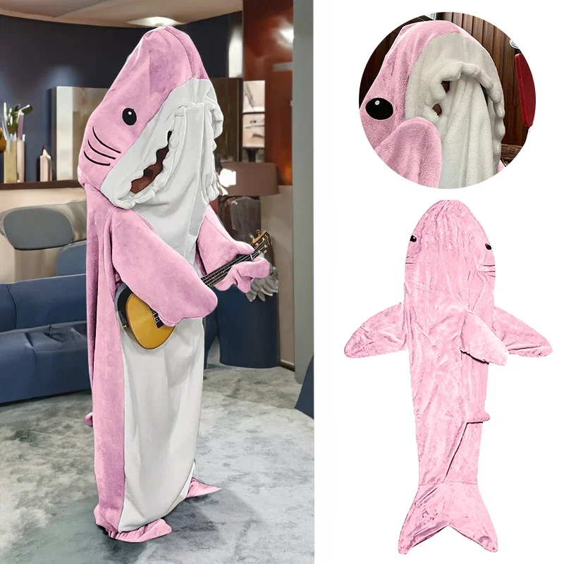 Wearable Shark Blanket for Adults Pink Shark Blanket Hoodie Onesie Cute Cozy Sleeping Bag Cosplay Shark Costume Christmas Gifts