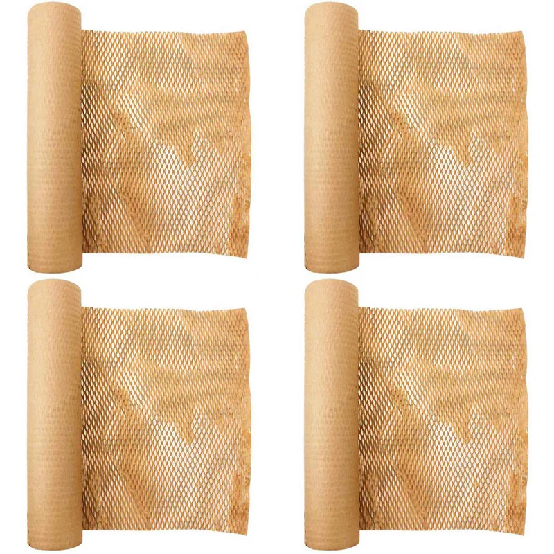 Compact 4 Roll Recycled Packing Paper 12Inch X 33FT Eco Honeycomb Paper For Moving Packaging Wrap Recyclable Cushion Material