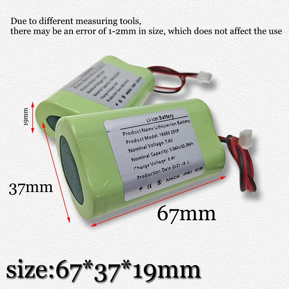 18650 2S1P 3000mAh 7.4V リチウムイオン電池パック 電動工具、リモコン、おもちゃ、マッサージ器、空気清浄機、スマートカップ用