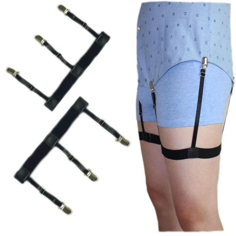 1 Pair Men Shirt Stay Belt with Non-slip Locking Clips Adjustable Lock Tirant Shirts Tucker Leg Thigh Suspender Garters Strap