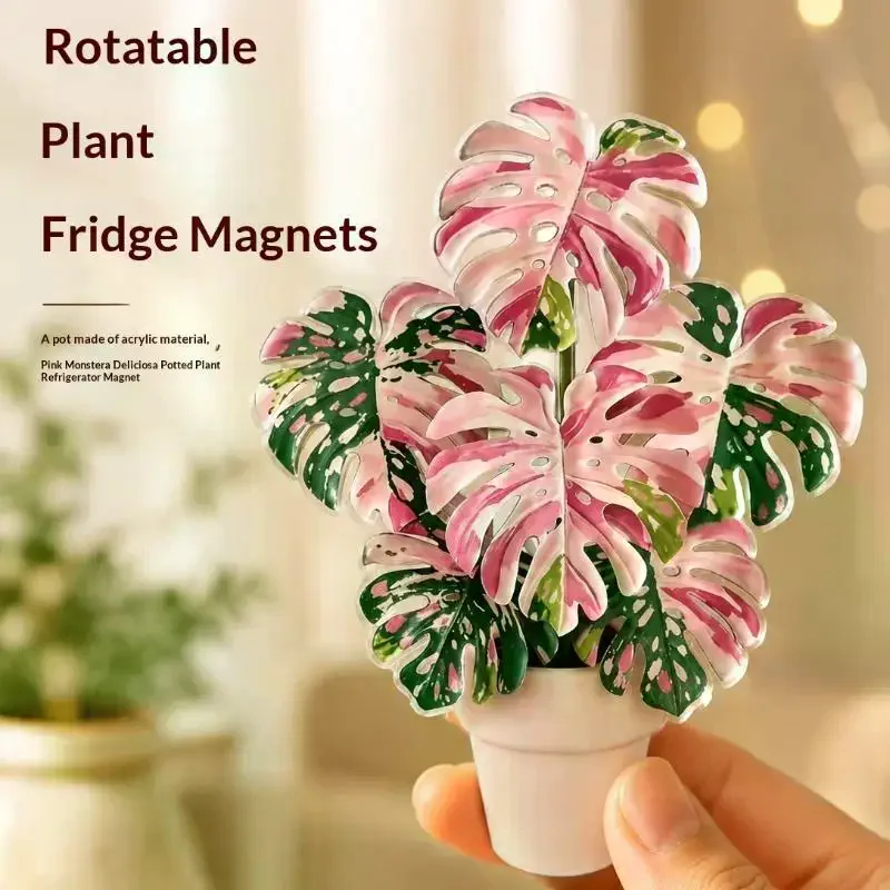 Rotatable Mini Artificial Plant Fridge Magnets Realistic Leaf Design For Home Kitchen Office Decor