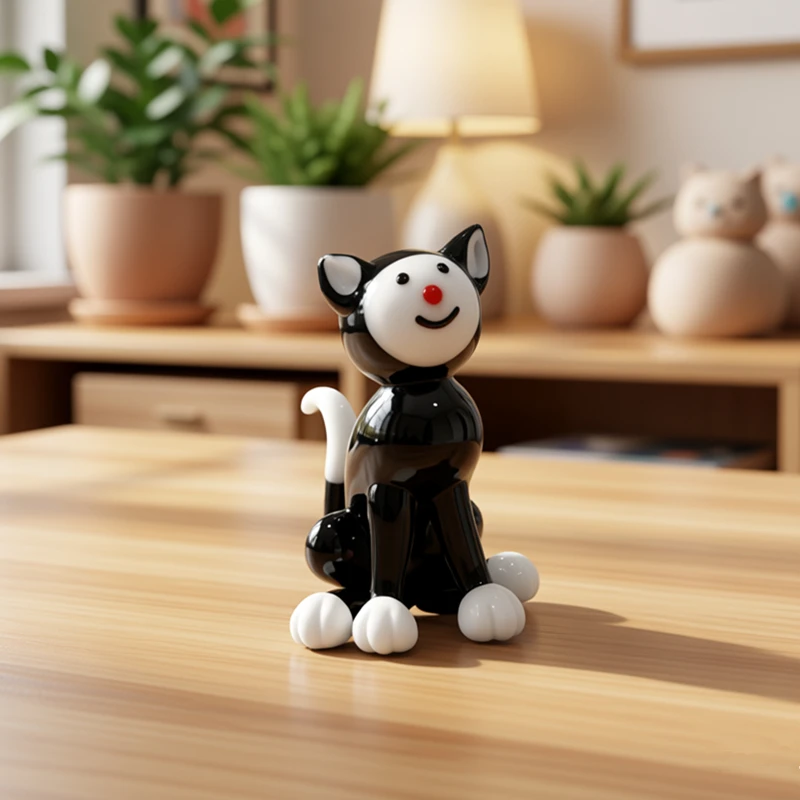 

Black Murano Glass Cat Figurine Miniature Cute Animal Small Statue Home Tabletop Living Room Decoration Ornament Collection Gift