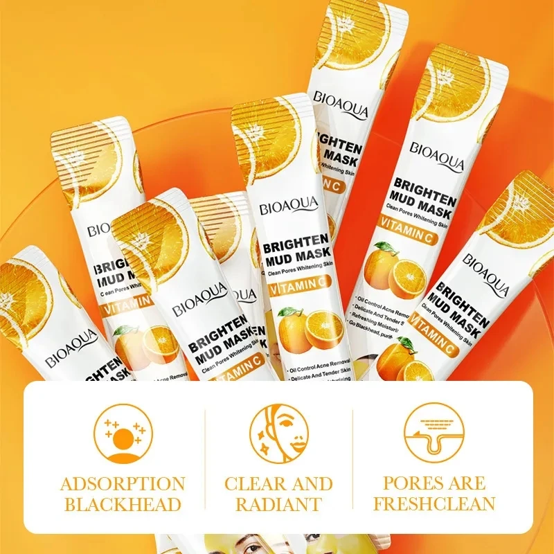 30 pz BIOAQUA Vitamina C Maschere di fango Argilla Maschera per il viso Cura della pelle Cetriolo Idratante Rimuovere i punti neri Maschere per il viso di fango del mare morto