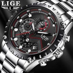 2024 LIGE Men Watch Fashion Quartz Watch Mens Top Brand Luxury All Steel Business Waterproof Sport Watch Relogio Masculino+BOX