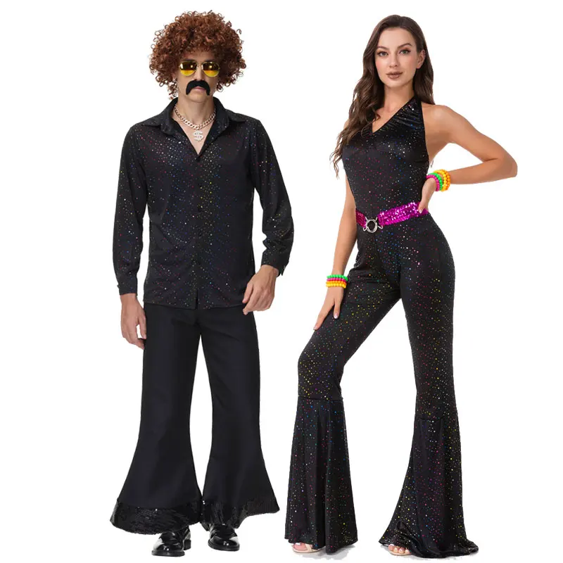 

Halloween Carnival Party Adult Vintage 60s 70s Hippie Costume Couples Cosplay Music Festival Retro Disco Fancy Dress