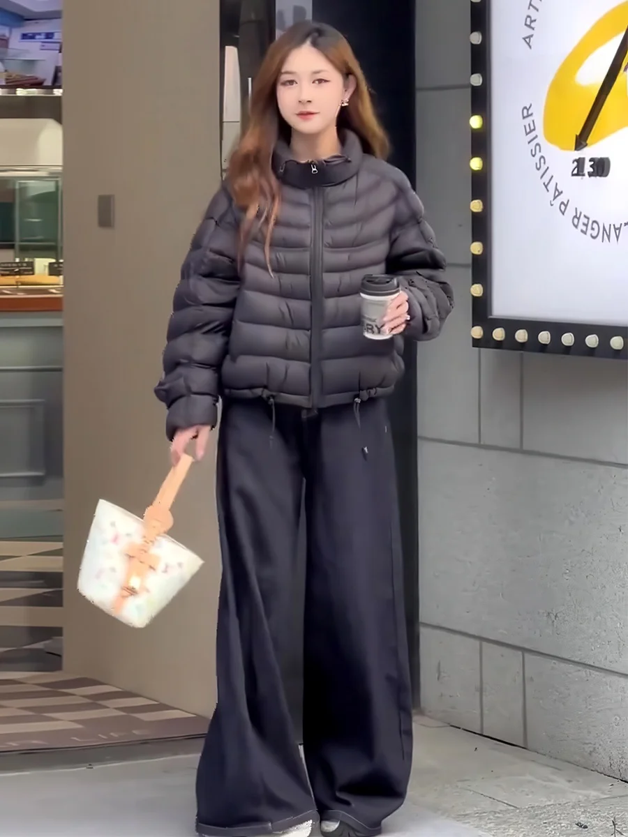 

Женская стеганая куртка из 90% белого утиного пуха, приталенная, легкая, теплая, с воротником-стойкой, черная, для повседневной носки зимой