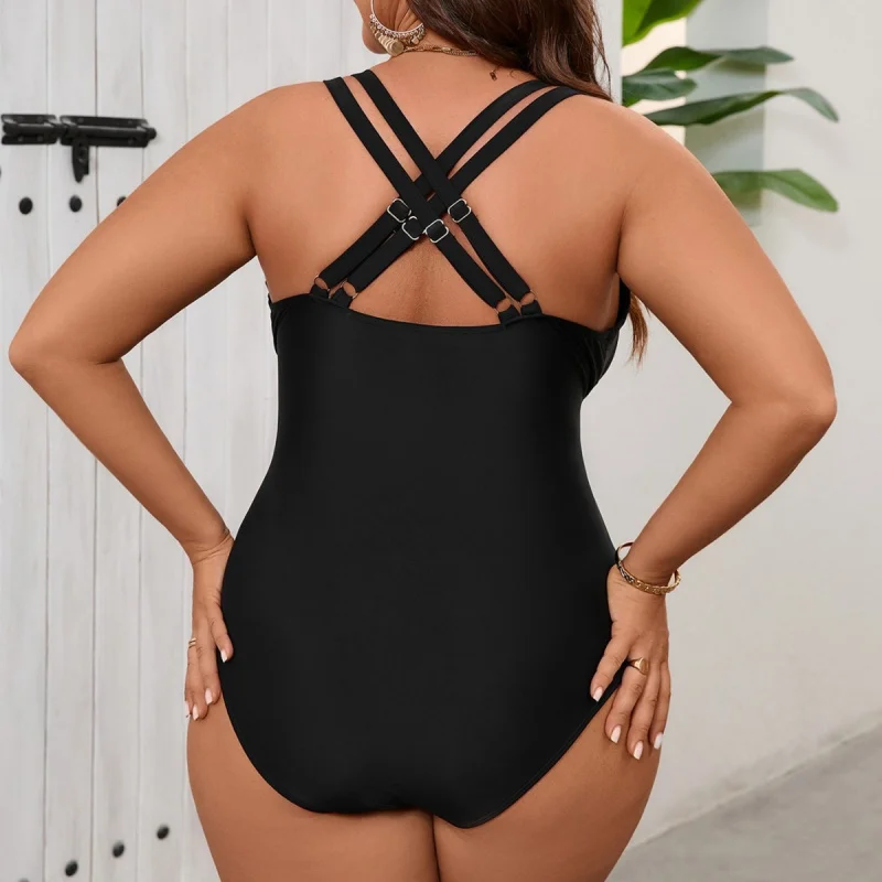 New large-size one-piece black slimming swimsuit for women
