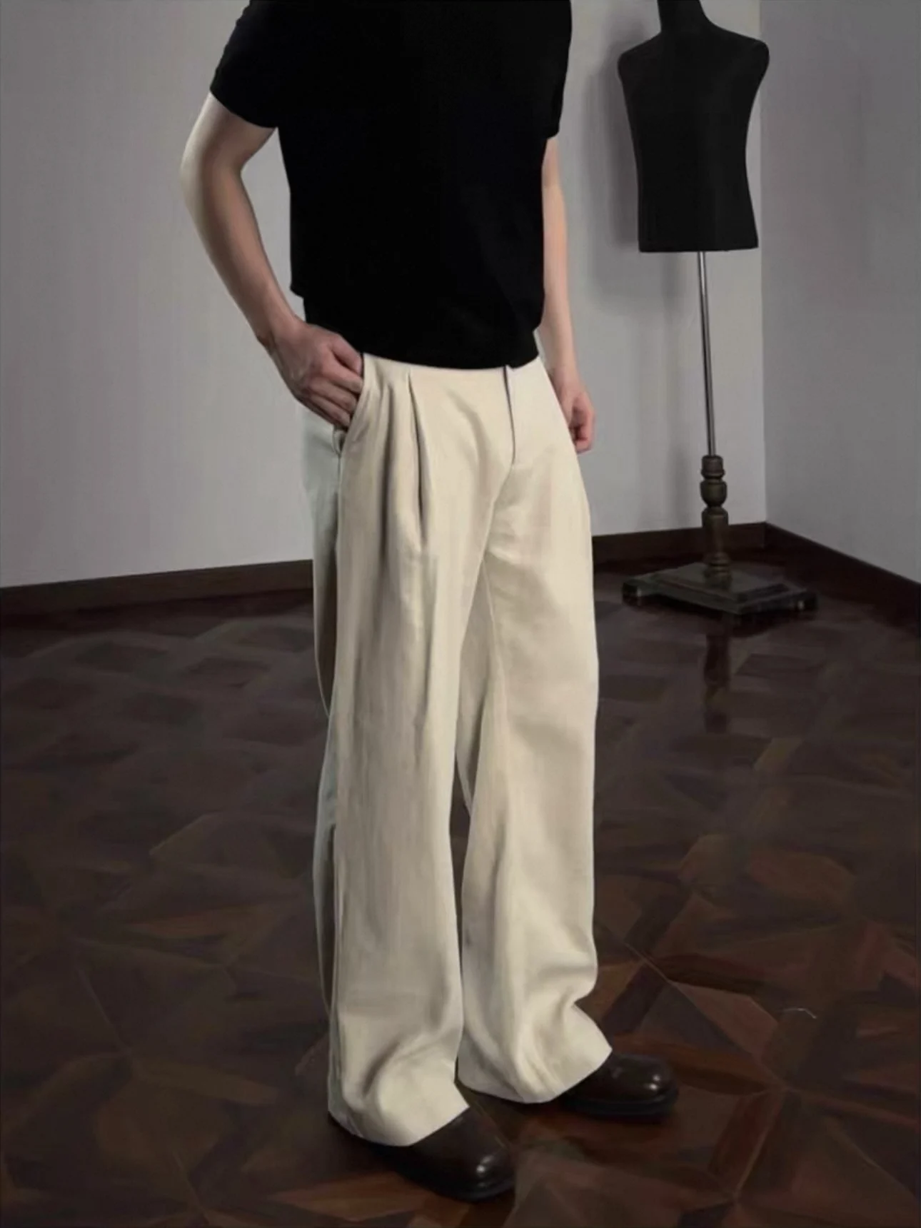 Retro Linen Wide Leg Drapey Men's Casual Pants Straight Loose Comfortable Long Trousers Cleanfit High-End Feeling Youthful En...