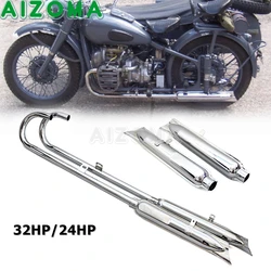 24HP/32HP Ural Sidecar 750cc Steel Exhaust Mufflers Silencer Pipe Full System Assembly for BMW K750 M1 M72 R71 R12 Dnepr MT12