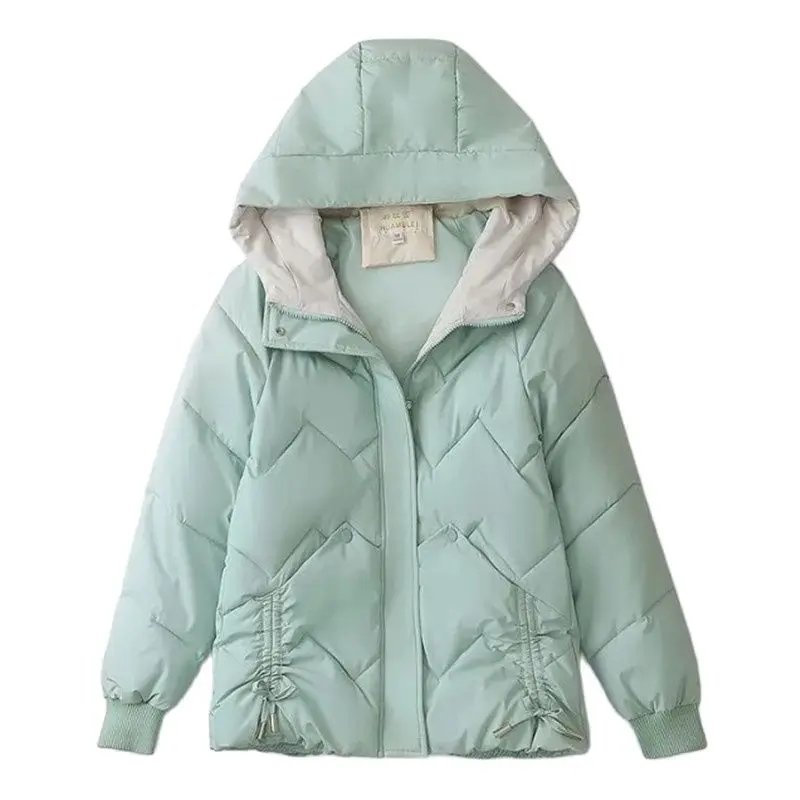 

Autumn Winter Short Cotton-Padded Jacket Women 2023 New Fashion Concealed Zipper Outerwear Pure Colour Hooded Loose Coat Female