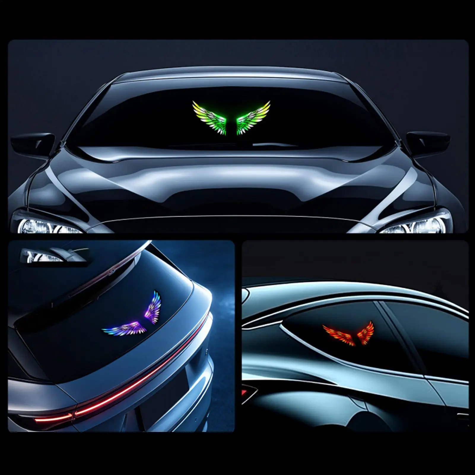 LED Car Window Light Solar-Powered USB Charging Suction Cup Lamp Rear Window Car Light LED Wings For Drivers Enthusiasts Women