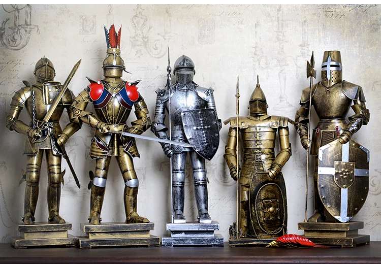 5PCS #Large Christmas GIFT TOP COOL fashion office home shop bar decorative art Retro Iron Roman armor shield Warrior art statue