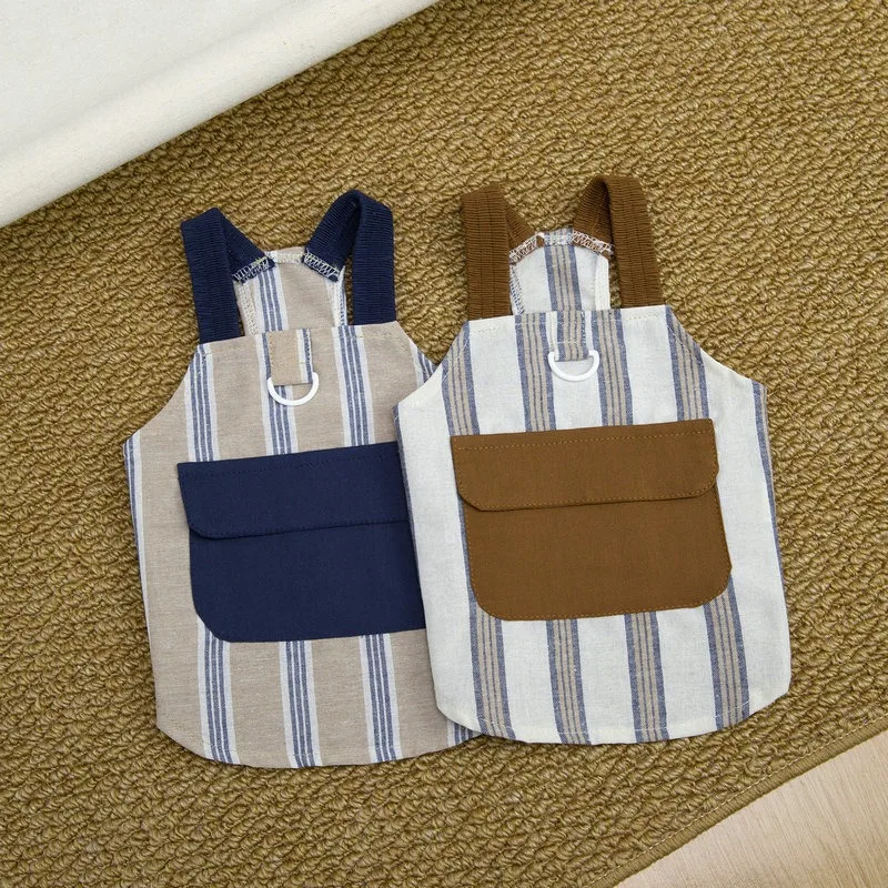 European-Style Dog Clothes Pet Punk-Inspired Strappy Breathable Pomeranian Vest & Bichon Frise Vertical Striped Skirt