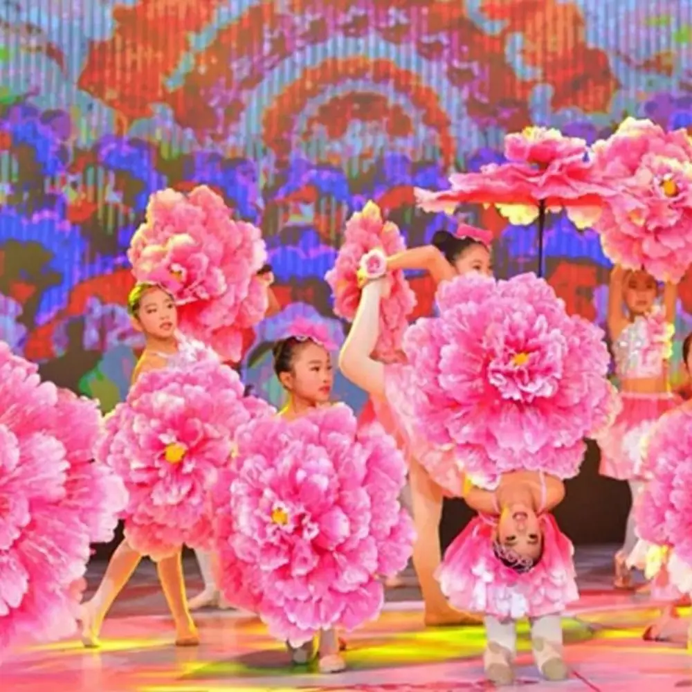 Hand held Peony Dance Performance Props 30/40/50cm DIY Handmade Stage Art Classica Props Children Hand held Choral Flower