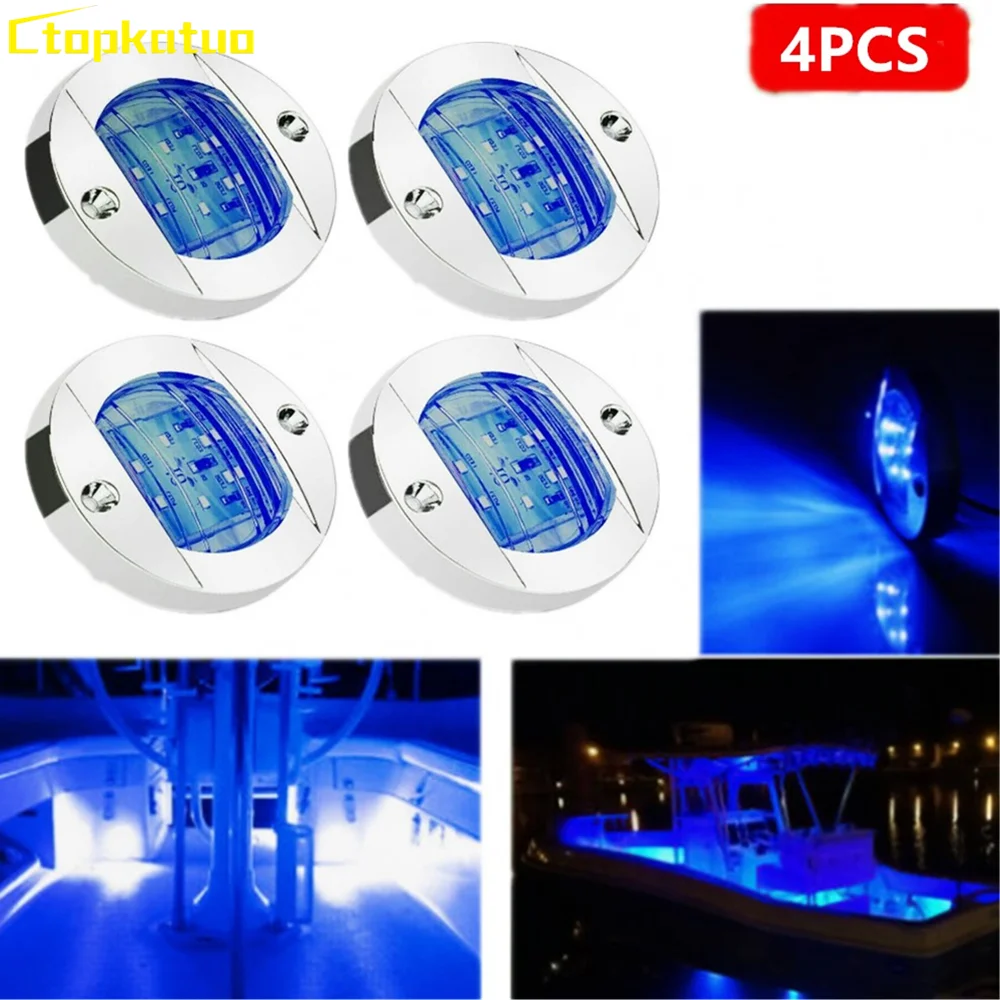 4PCS 3Inch Round Marine Boat LED Light Chrome Navigation Light for Yacht Stern Cabin Deck Courtesy Light 6LED Truck Marine Lamp