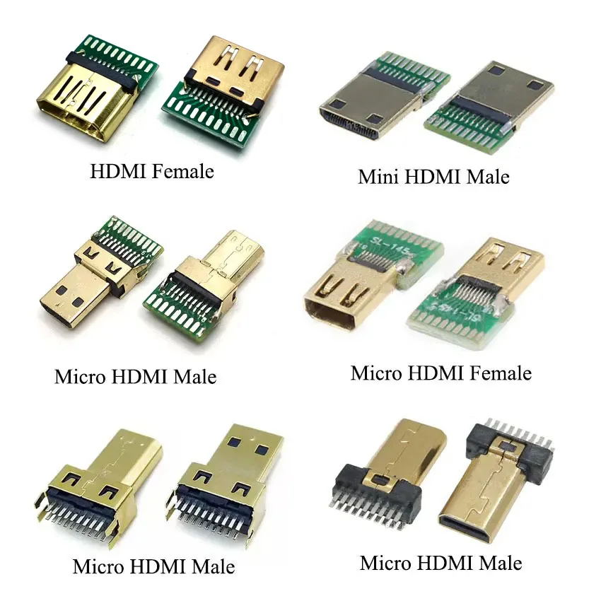 5PCS HDMI 19P 20Pin 19Pin Male Plug Connector HDMI Female Test Socket Jack HDMI Repair Replacement Soldering PCB Board DIY Part