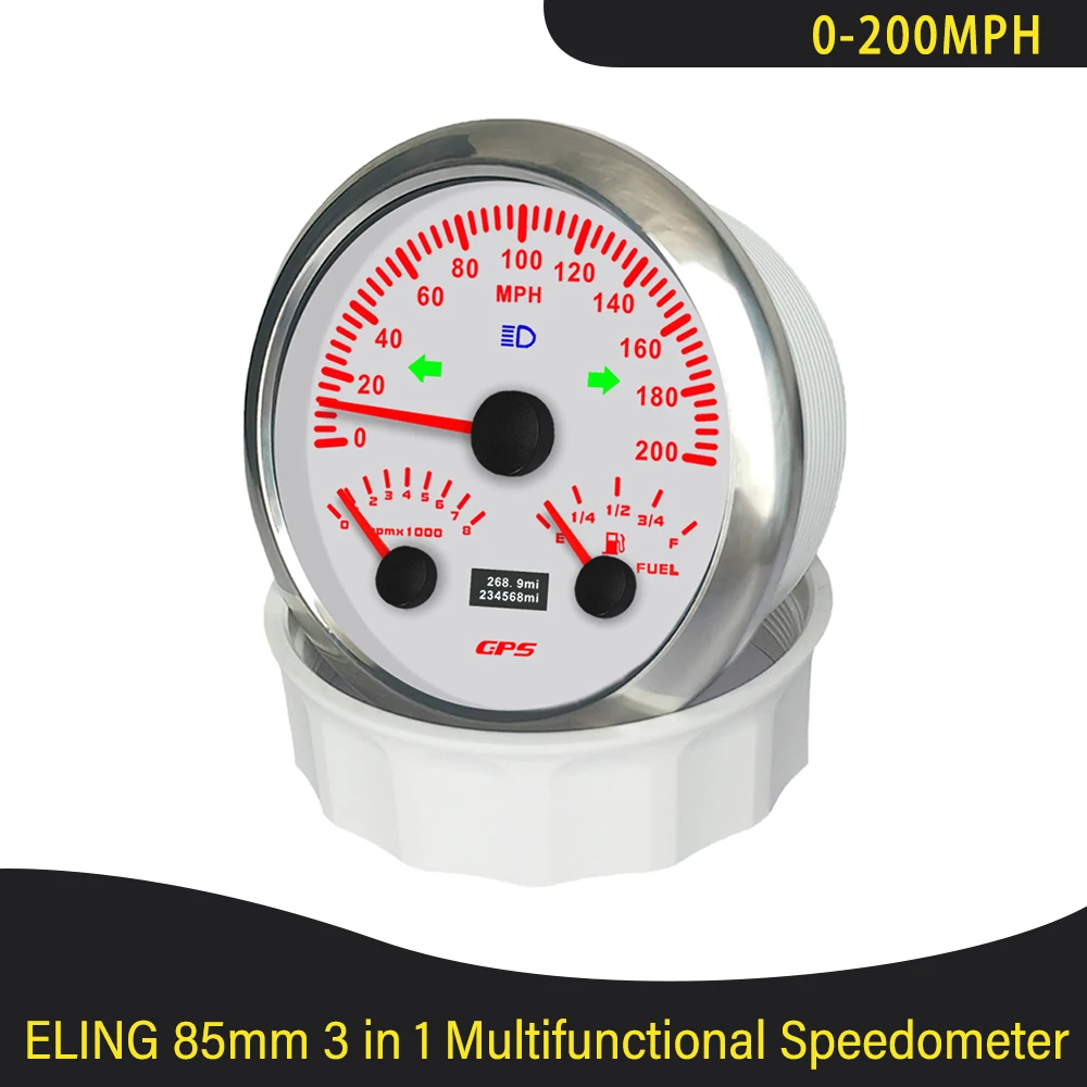 

Truck Ships Universal 85mm 3 in 1 Multifunctional 200km/h GPS Speedometer with 8000RPM Tachometer Fuel Level 7 Colors Backlight