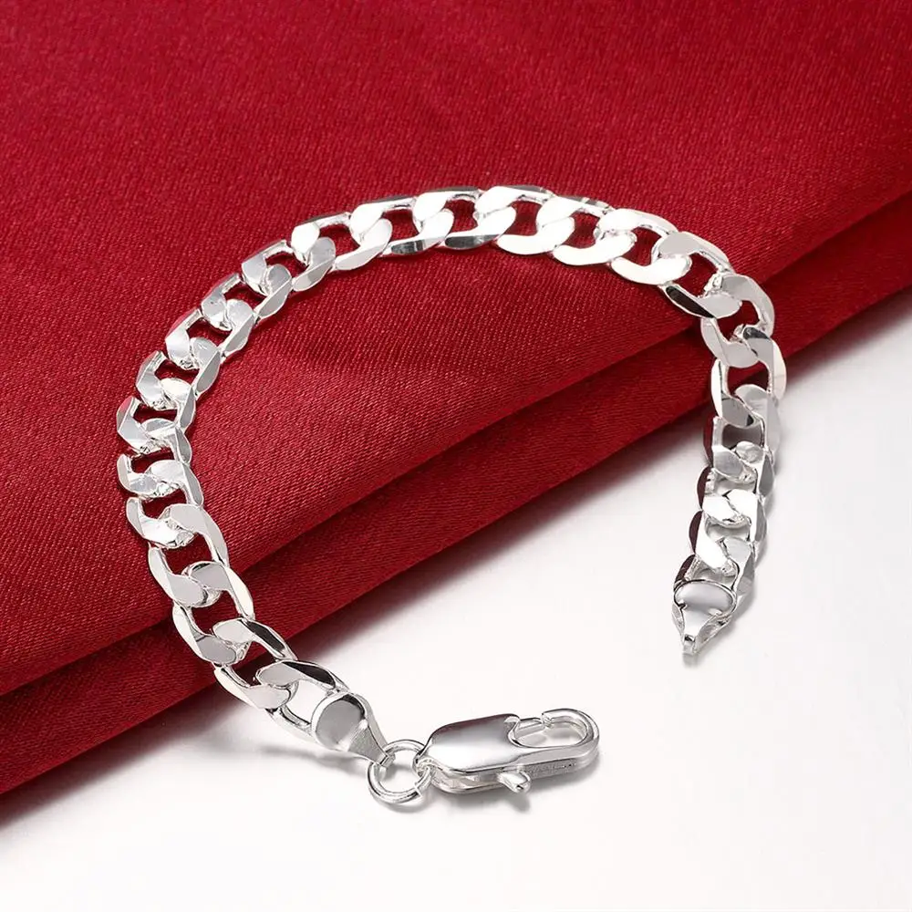 

Factory direct fashion 925 Sterling Silver Bracelet for man woman 8MM geometric side chain Luxury jewelry Wedding party gifts