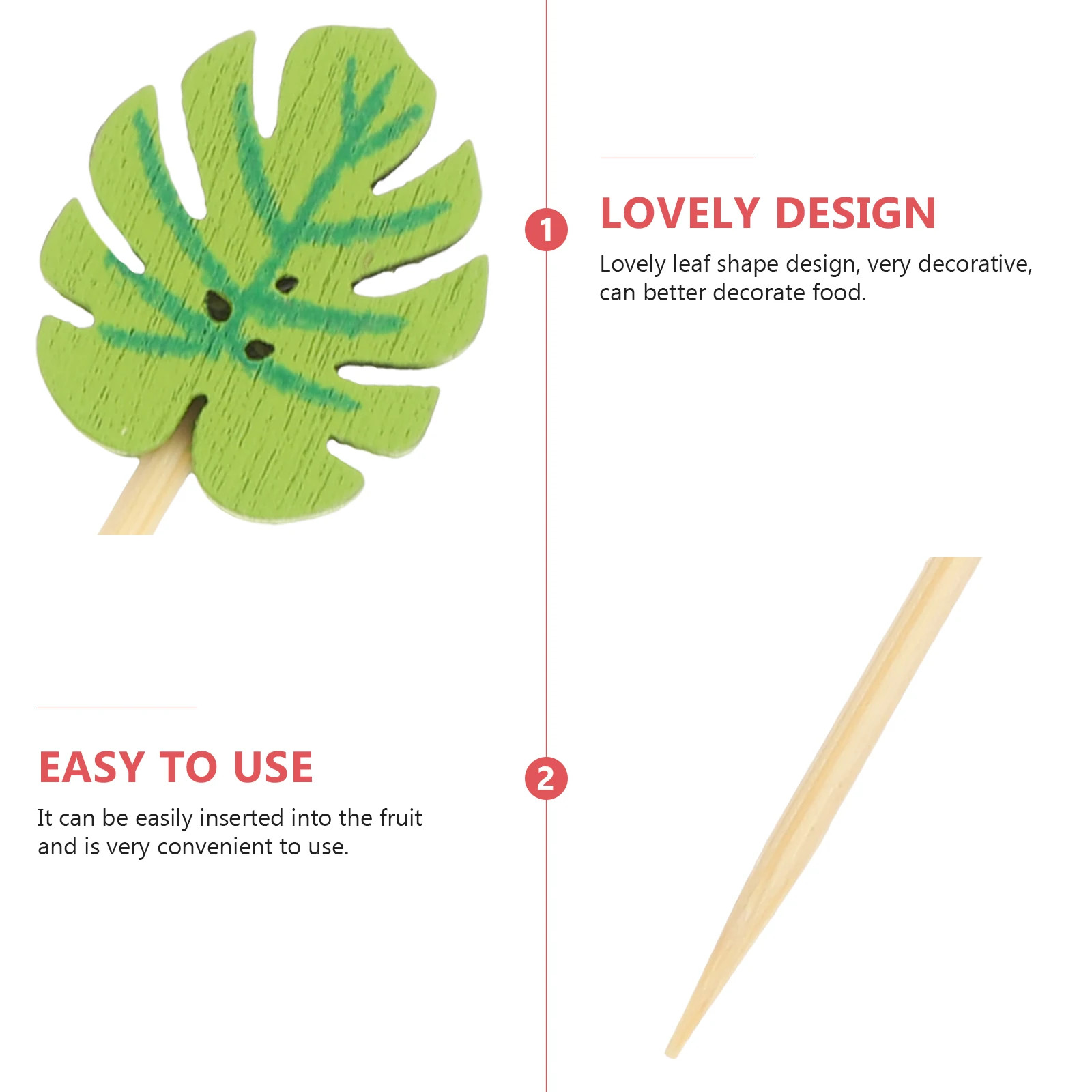 

100Pcs Bamboo Fruit Skewers Leaf Shaped Picks Disposable Cocktail Picks for Party Dessert Appetizer Decoration