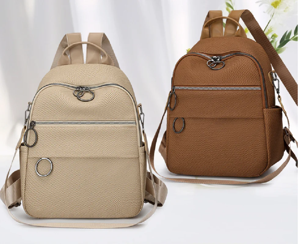 

2025 New Women's Korean Fashion Soft Leather Double Zipper Shoulder Bags Large Capacity Travel Backpacks Totes School Bag