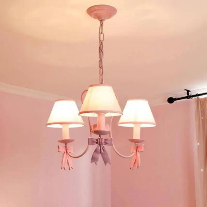 

Modern Pink Ribbon LED Chandelier Heart Shaped Pendant Light for Dining Room Princess Bedroom Home Decor Novelty Lighting