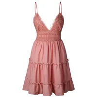 Robe en dentelle à bretelles pour femmes, robes élégantes, vêtements de vocation de bord de mer, sexy, à la mode, document solide, épissage, femme, nouveau, été 6