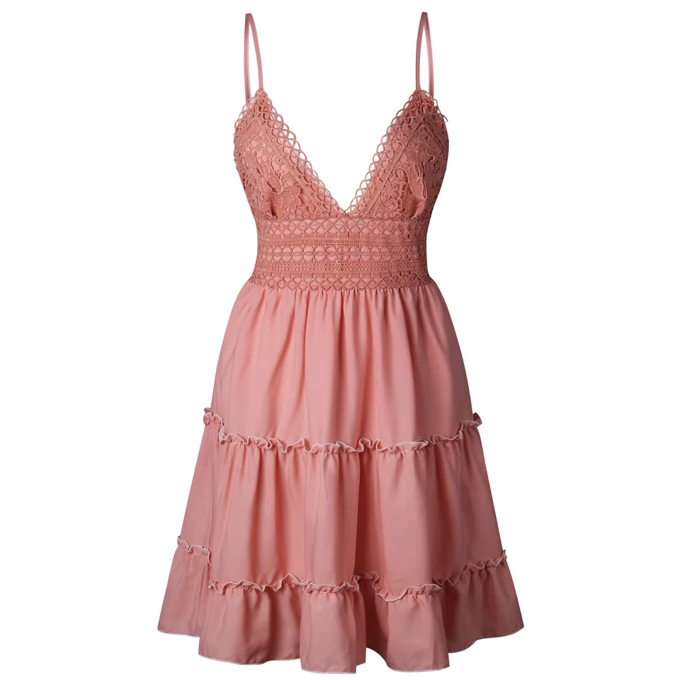 Vestido de Verano Nuevo para Mujer, Elegante con Tirantes de Encaje, Sexy, de Color Sólido, con Costuras, para Vacaciones en la Playa 6