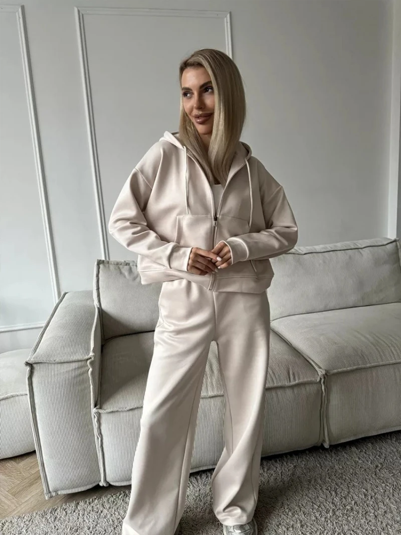 Women's 2 Piece Loungewear Set, Zip Up Hoodie and Wide Leg Pants, Oversized Casual Sweat Suit for Daily Wear
