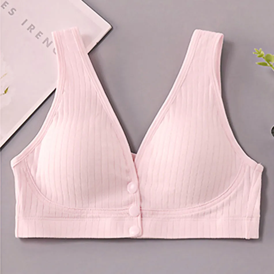 Pregnant Women Cotton Vest Style Non Steel Ring Front Open Button Solid Color Feeding Bra Women Breastfeeding Bra