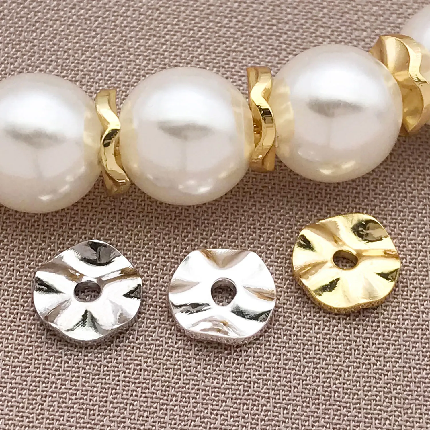 مزيج 15 قطعة 18K مطلي بالنحاس الذهبي الحقيقي السميك فضي أبيض الذهبي موجة تباعد الخرز ، DIY بها بنفسك صنع المجوهرات والاكسسوارات #6