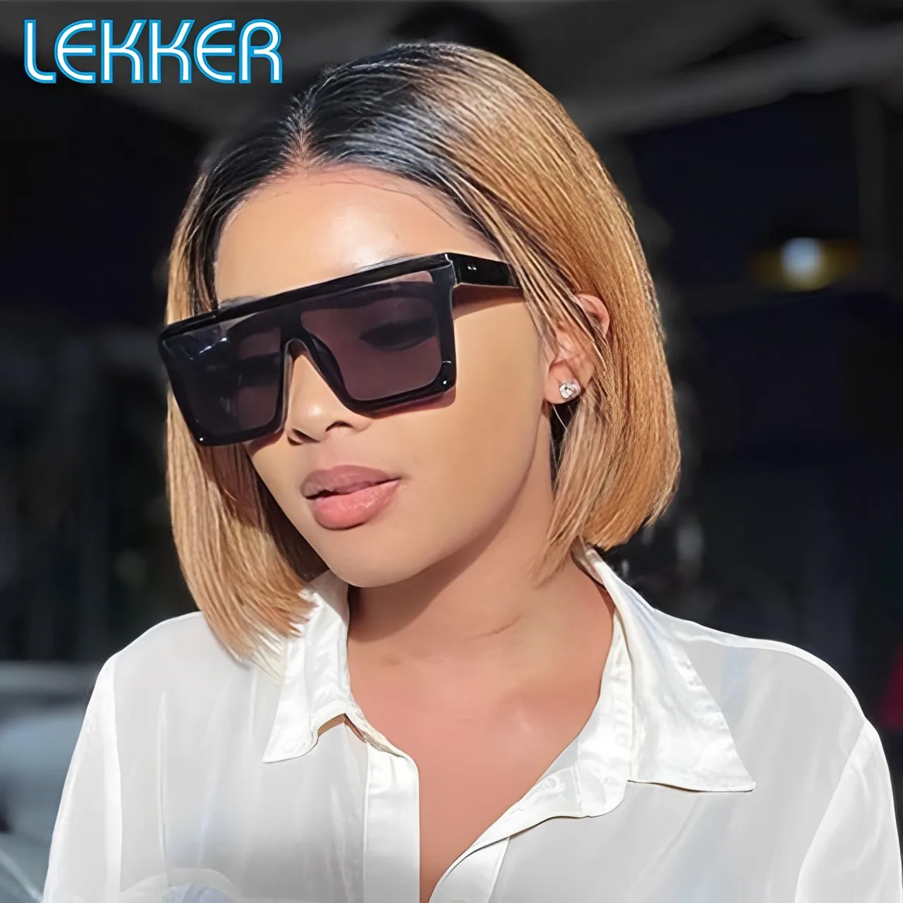 Lekker Ombre Blonde Short Straight Bob 13x1 Lace Front 100% Human Hair Wig For Women Brazilian Remy Hair Middle Part Colored Wig