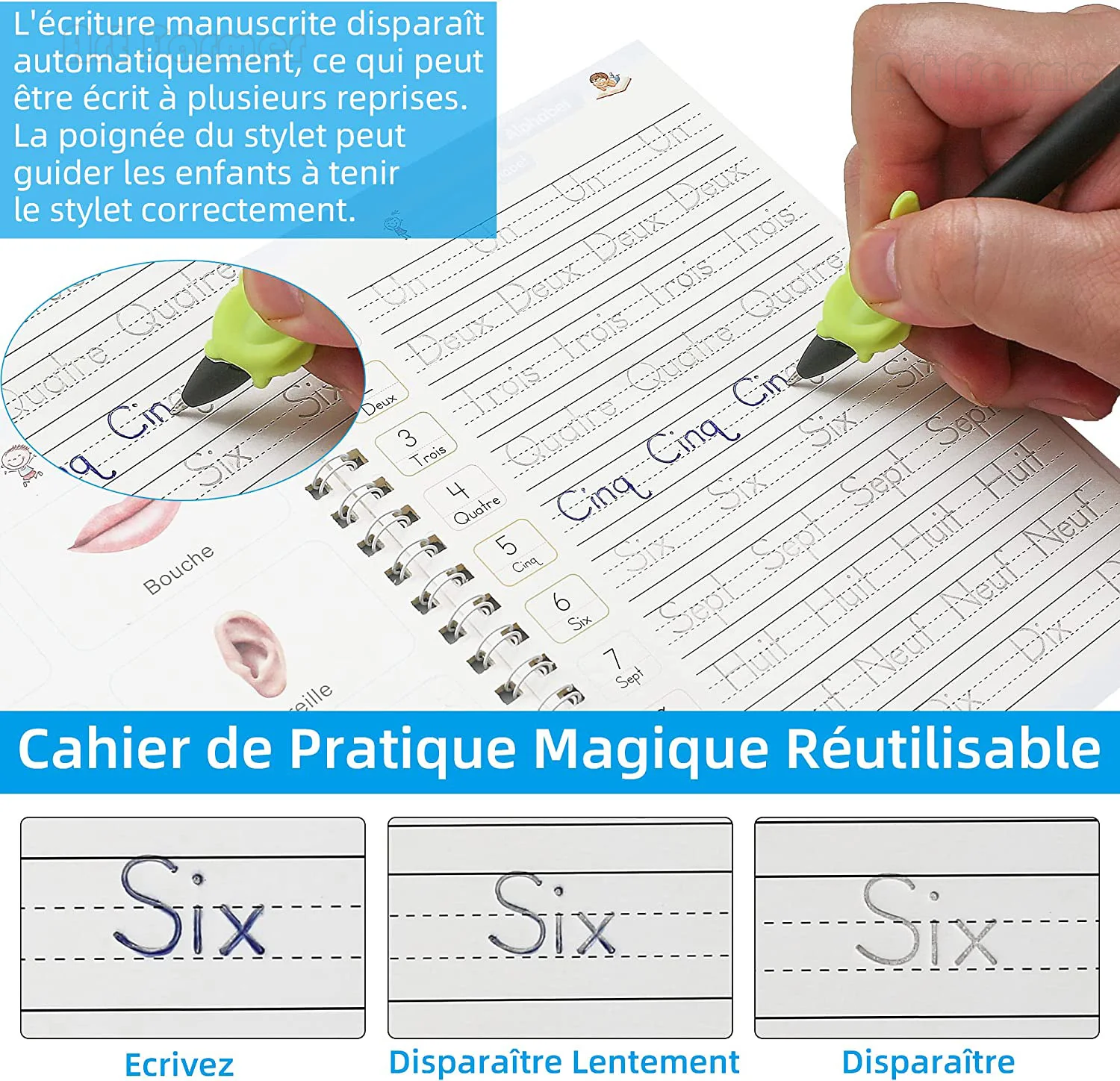 4 Übungssets für französische Kalligraphie, Arbeitsbuch mit Alphabet und Zahlen, Übungsheft für französische Anfänger – Detail 6