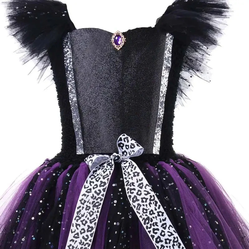 Sparkly Demon Angel Halloween Costumes for Girls Twinkle Evil Witch Tutu Dress with Horns Wings  Carnival Disguise Outfit