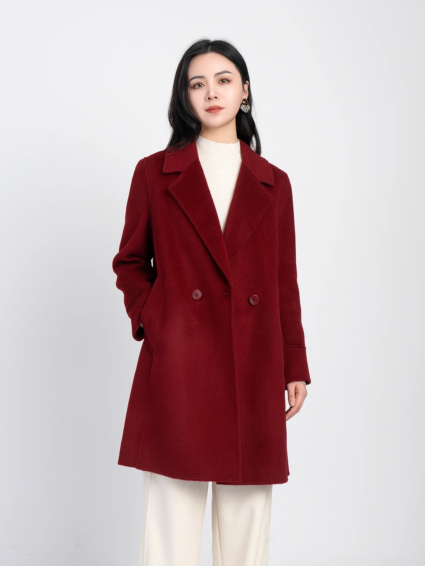 

Двустороннее пальто из австралийской шерсти для женщин, средней длины, с воротником, зимнее, модное, роскошное, легкое, YAN FEI Nİ Winter...