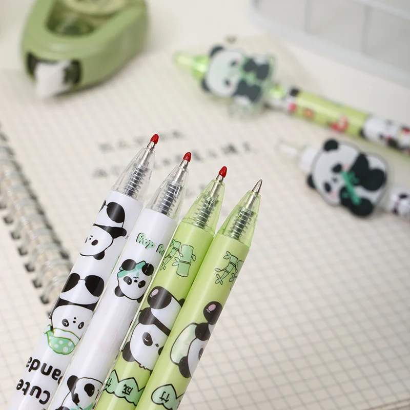 6 pcs/lot Cartoon Panda Bamboo Mechanical Gel Pens School Office Writing Supplies Cute Gift Prizes Cute Stationery Pen