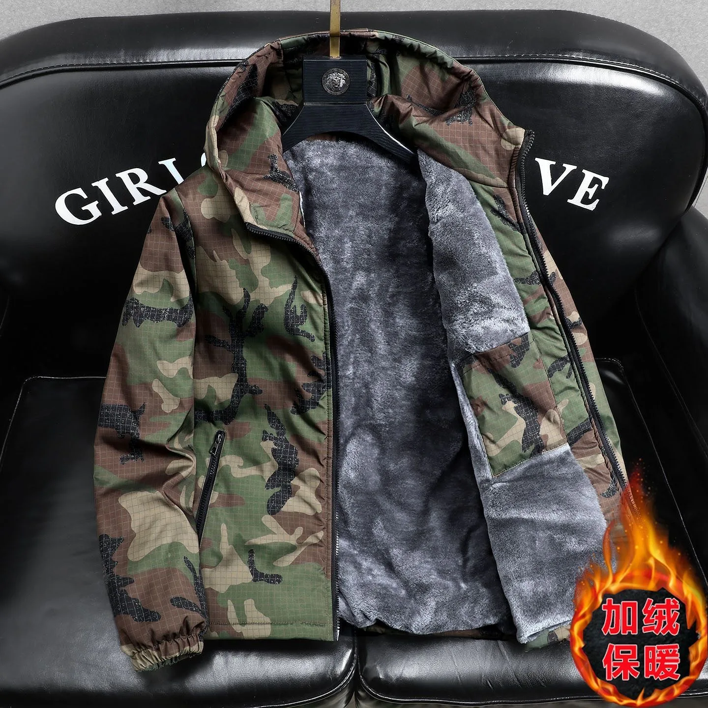 

Зимняя новая модная трендовая плюшевая толстая теплая хлопковая куртка с принтом для мужчин, повседневная свободная спортивная водонепроницаемая куртка большого размера