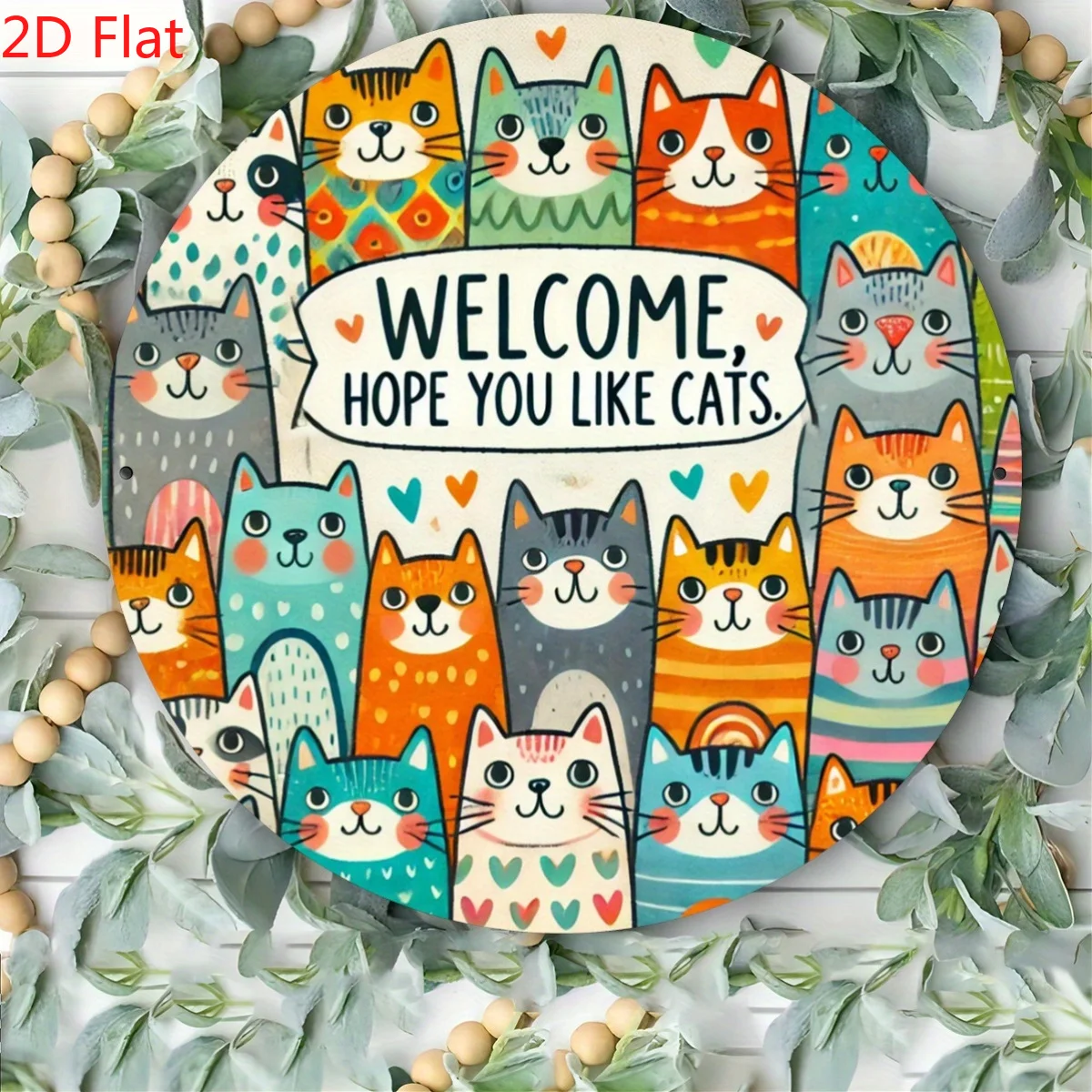 لافتة ترحيب حديدية بتصميم قطة ملونة - ديكور متعدد الأغراض للمنزل والغرفة والجدار والشرفة، "أمل أن تريد القطط" عزر #5