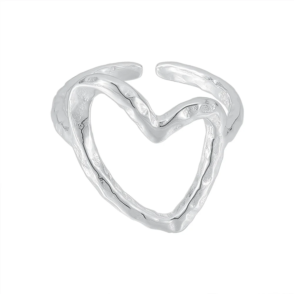 

S925 sterling silver women's ring zircon heart-shaped hammer pattern popular fashion jewelry party accessories