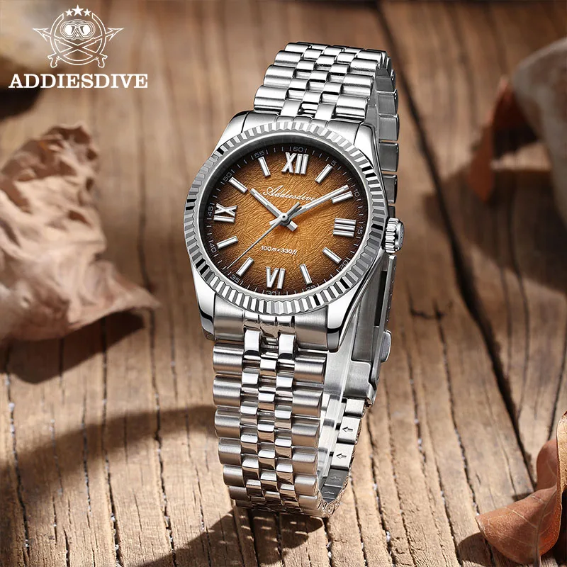 ADDIESDIVE Quartz Watch VH31 Sweep Movement Sapphire Glass 316L Stainless Steel BGW9 Luminous Roman Markers 100M Waterproof