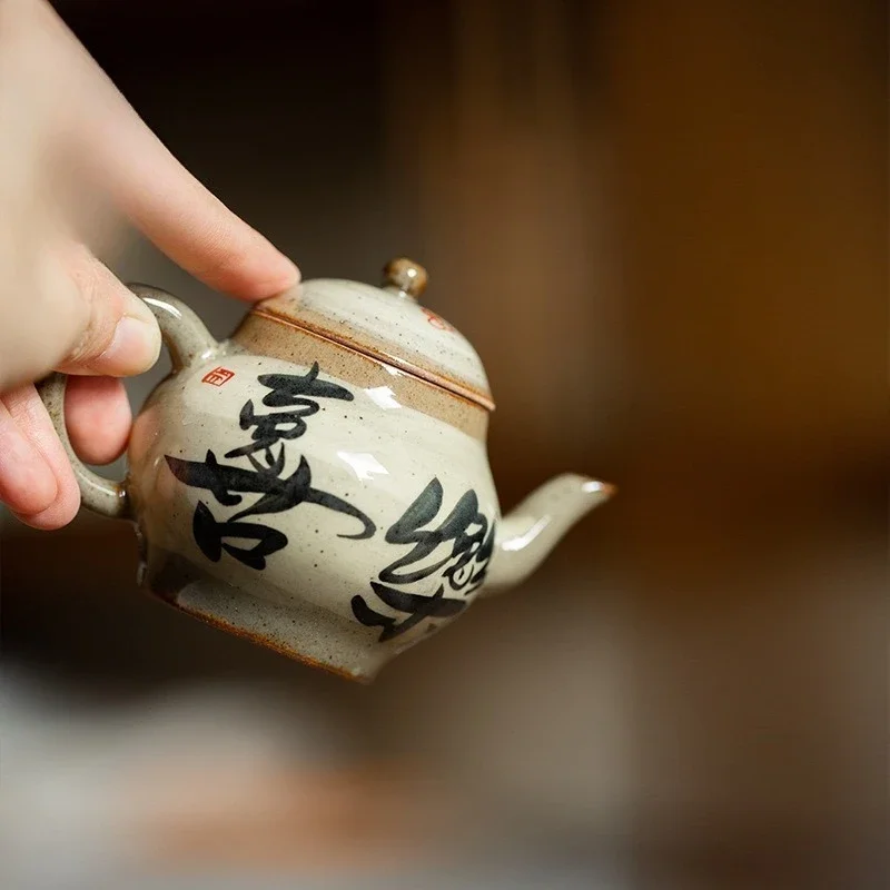 Japanese Style Underglaze Handwritten Joy Teapot Retro Household Ceramic Teapot Kung Fu TeaSet Office Decoration Tea Ceremony