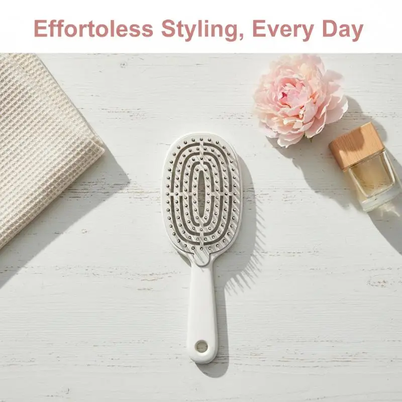 Self-Cleaning Fluffy Curved Hollow Hair Comb Scalp Massage Brush Non-Slip for All Hair Types Home Use