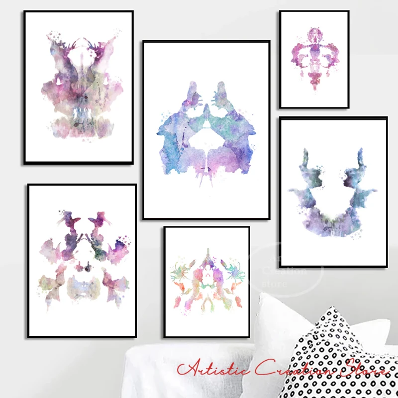 12 الألوان المائية Rorschach اختبار قماش ملصق Rorschach Inkblots علم النفس الطبي فن العلوم الطب النفسي علاج عيادة ديكور