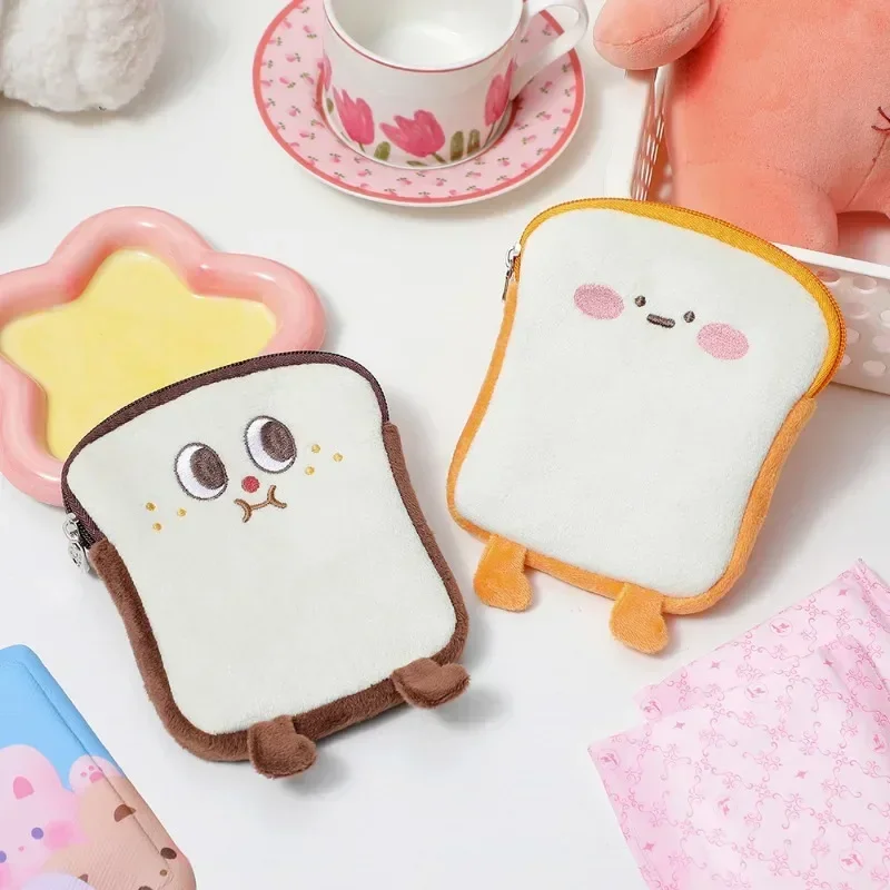 Cartoon Toast Plush Pencil Pouch Earphones Miscellaneous Storage Bag Student Cute Pencil Bag School Office Stationery