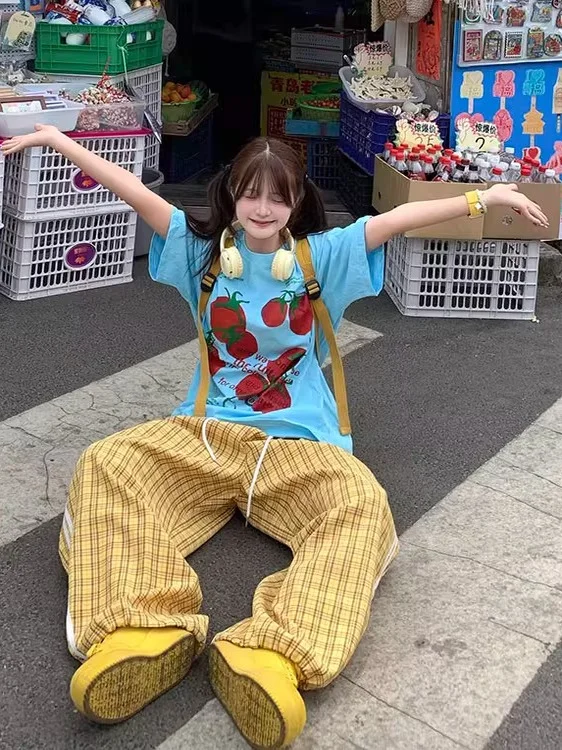 시미타르 팬츠 여성용 빈티지 봄 대나무-면 오버사이즈 카고 스타일 아웃도어 와이드 레그 멀티 포켓 미니멀리즘 Y2K