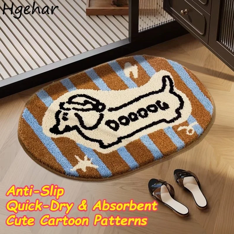 

Bath Mats Thickened Plush Anti-slip Absorbent Soft Quick Dry Cartoon Striped Oval Bathroom for Entrance Indoor Doormat Wholesale