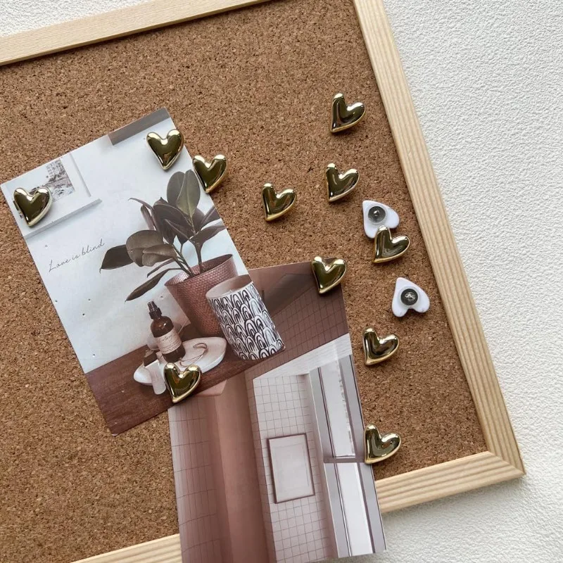 10pcs/set INS Aesthetic Heart Push Pins Creative Cute Thumb Tacks for Memo Board Photo Wall Office Decoration Silver Gold Color