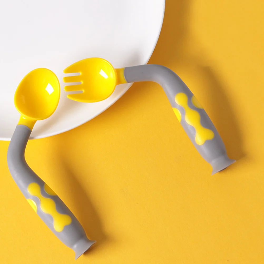 

1 комплект детской посуды для кормления с мягкими изогнутыми кончиками, устойчивой к высоким температурам, с присоской и нескользящей основой, ложка для кормления малышей