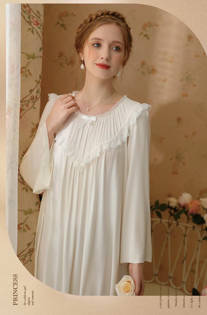 Pajamas French Vintage Women Sleepwear Long Princess Dress Sleepshirts Casual Homewear Sweet Nightgowns