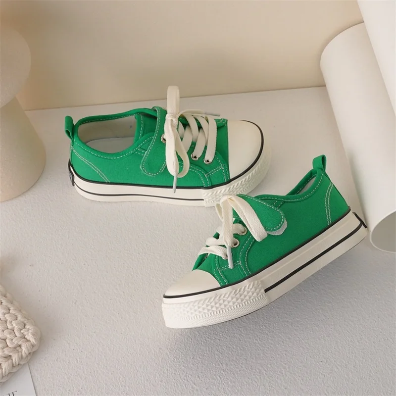 Children Canvas Shoes Girls Fashion Solid Low Top Canvas Shoes Boys Hook-loop Non-slip Wearable Casual Shoes Size 24-35