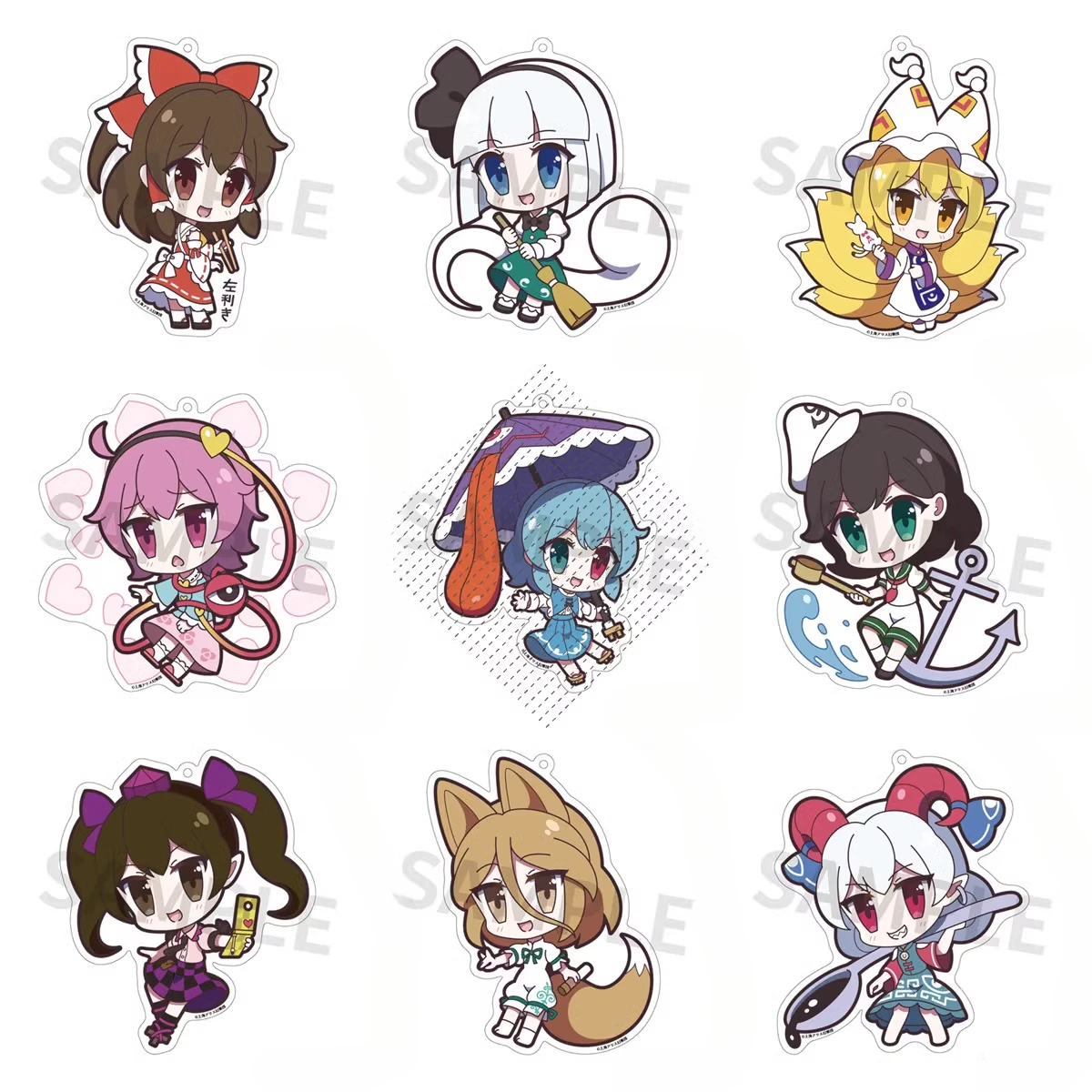 Image of Spiel Touhou Projekt Schlüsselanhänger Puppe Anime Saigyouji Yuyuko Konpaku Youmu Hakurei Reimu Acryl Schlüsselanhänger Anhänger als Geschenk